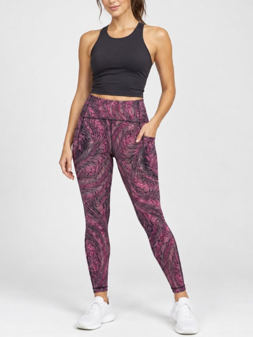 Lululemon Pink Black Abstract Swirl Print Leggings Running Yoga Pants Size 12